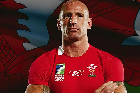 Wales' Gareth Thomas models the Reebok designed Wales jersey. Sports manufacturer, Reebok, have produced two fits of shirt for the Welsh team - a skin-tight fit to reduce the opportunity of getting tackled and a customised, looser fit to enable front five forwards to bind and lift