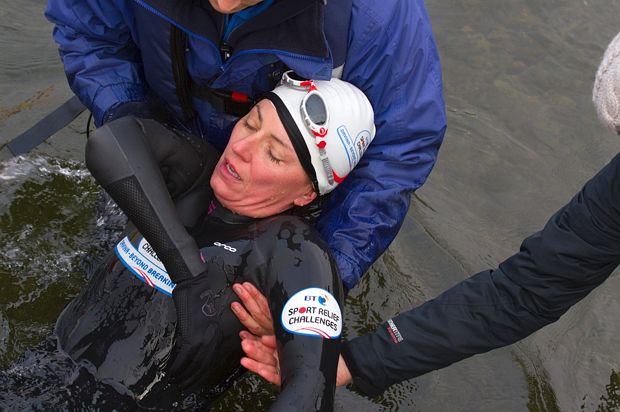 Davina after swimming Lake Windermere for Sport Relief