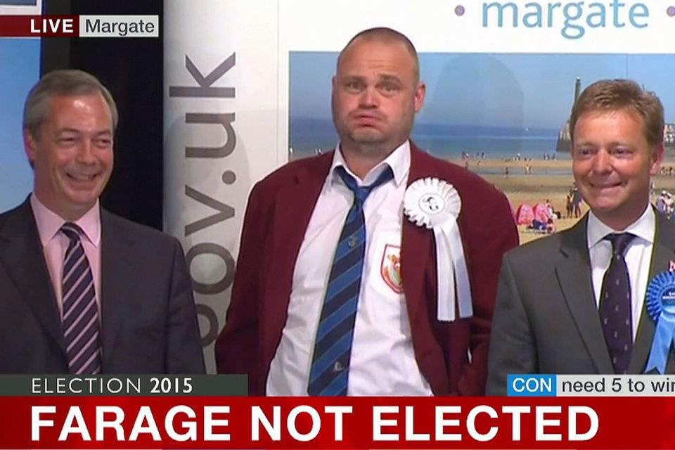 Nigel Farage, Al Murray and Tory winner Craig Mackinlay 