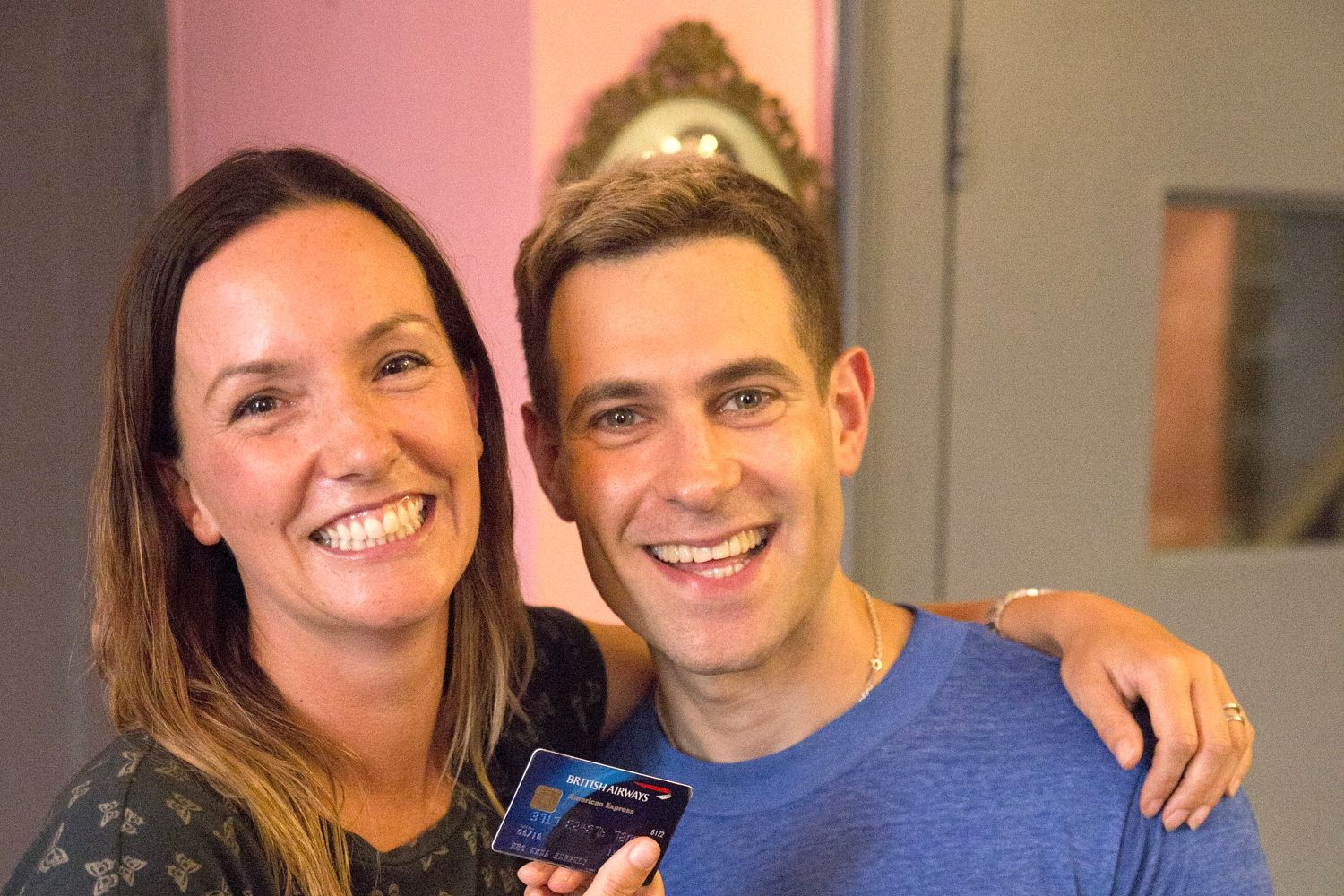 Emma Cox with comedian Simon Brodkin