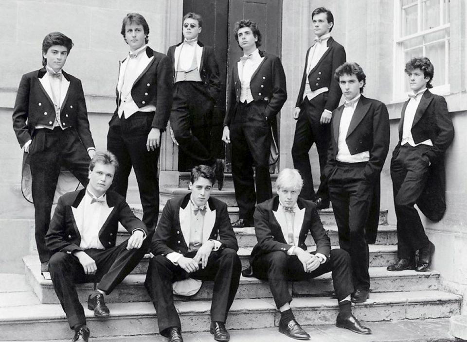  Ex Prime Minister David Cameron (second top left) claimed this image of the 1987 Bullingdon Club which also features Boris Johnson in the front row makes him cringe