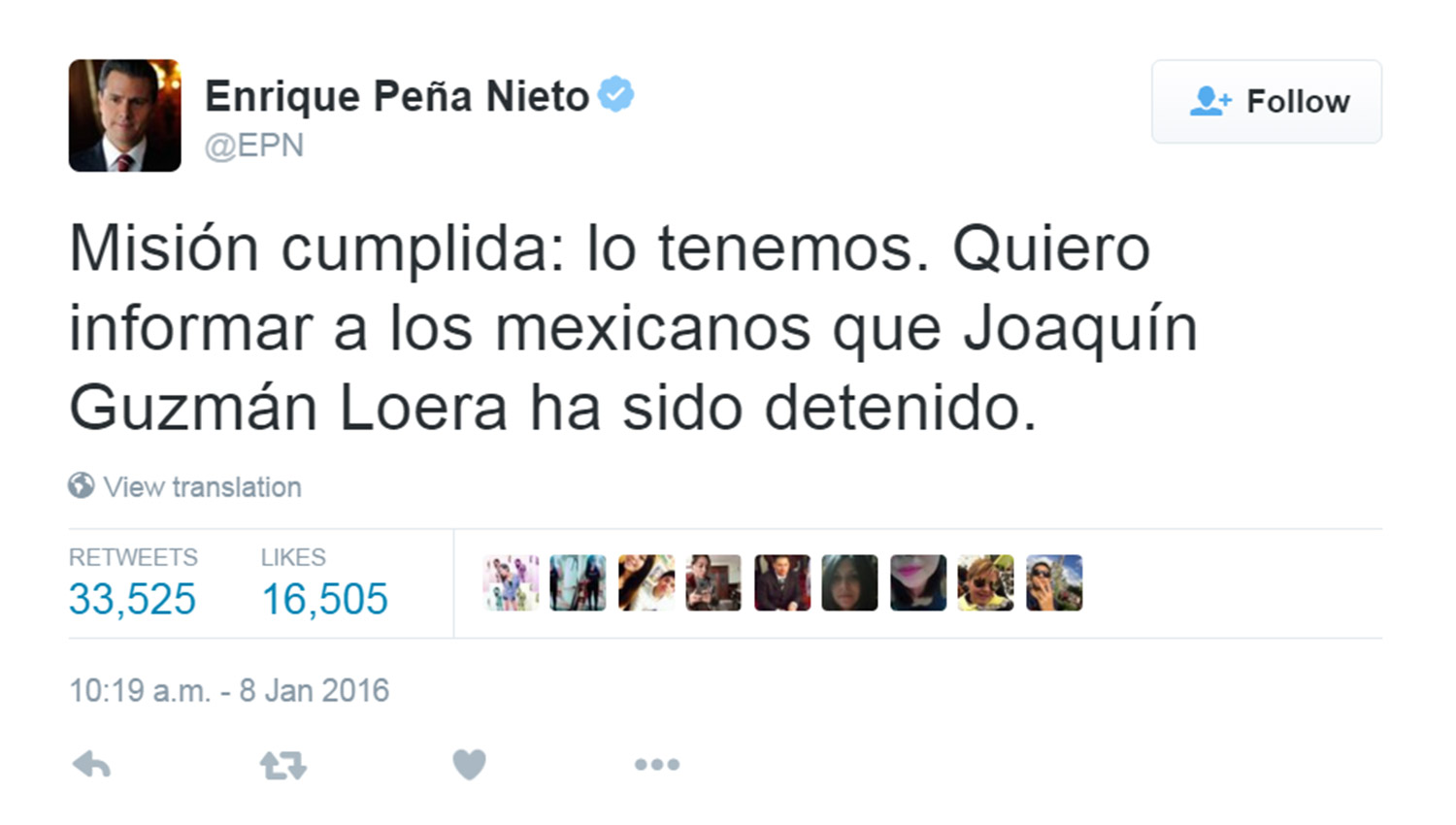 Tweet from Enrique Peña Nieto