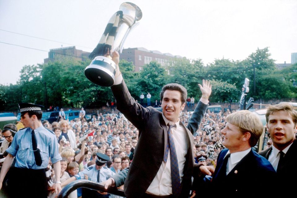 Newcastle captain Bobby Moncur holds aloft the Fairs Cup in 1969 ¿ the club's last trophy