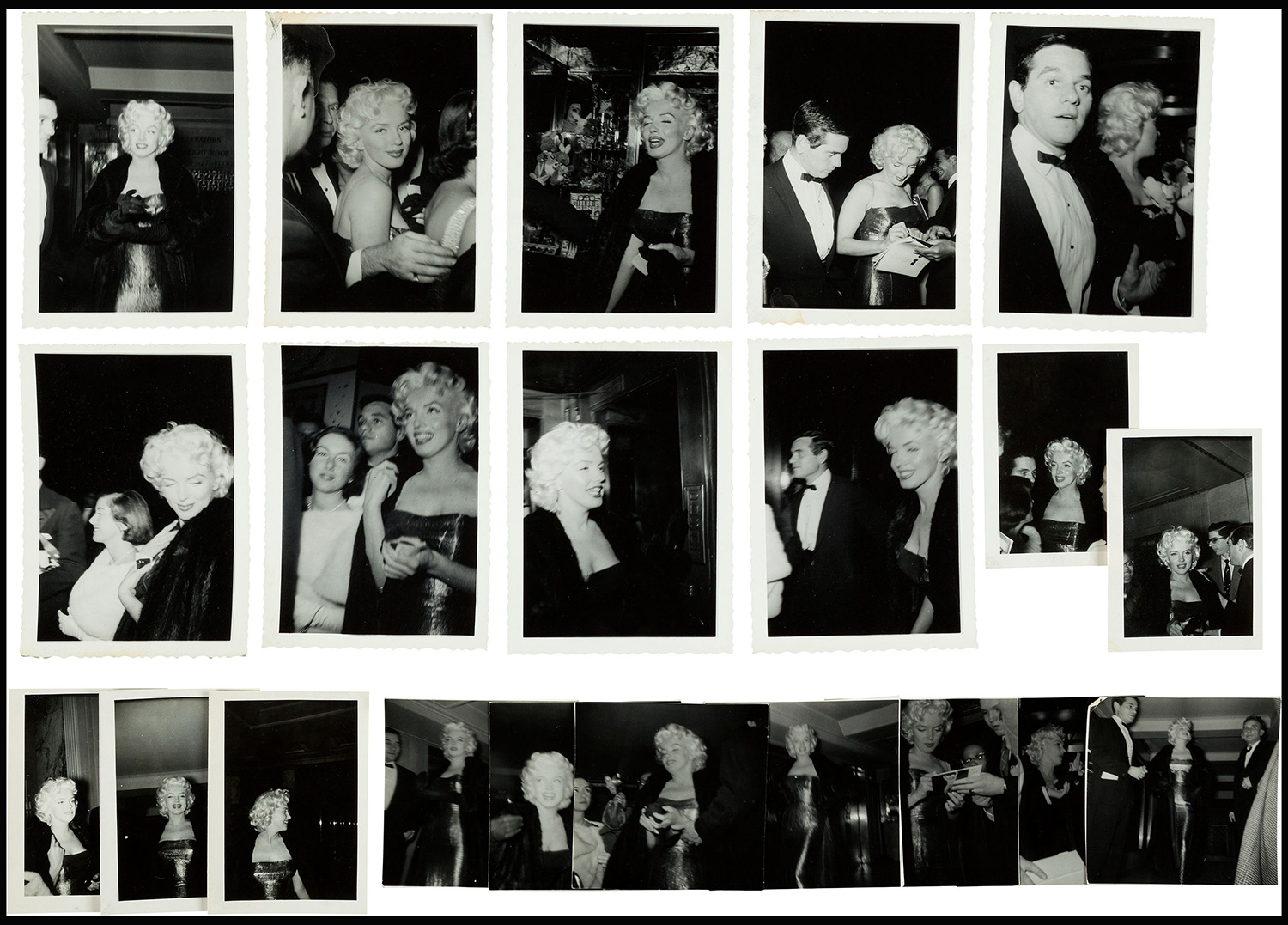 Pic: HeritageAuctions/BNPS A rare group of black and white images of Marilyn Monroe. A trove of rare and never-seen-before snapshots of Hollywood legend Marilyn Monroe have emerged for sale from the collection of a superfan who spent years following the star. The collection of 183 pictures of the pin up were all taken around New York in the mid-1950s by superfan James Collins, a teenager who was a member of the 'Monroe 6'. The youngsters were such avid fans Monroe ended up knowing them all by name and allowed them special access to her to take countless photos and signed numerous autographs. Collins is now auctioning the 183 photos in 18 lots through Heritage Auctions in Dallas, Texas.