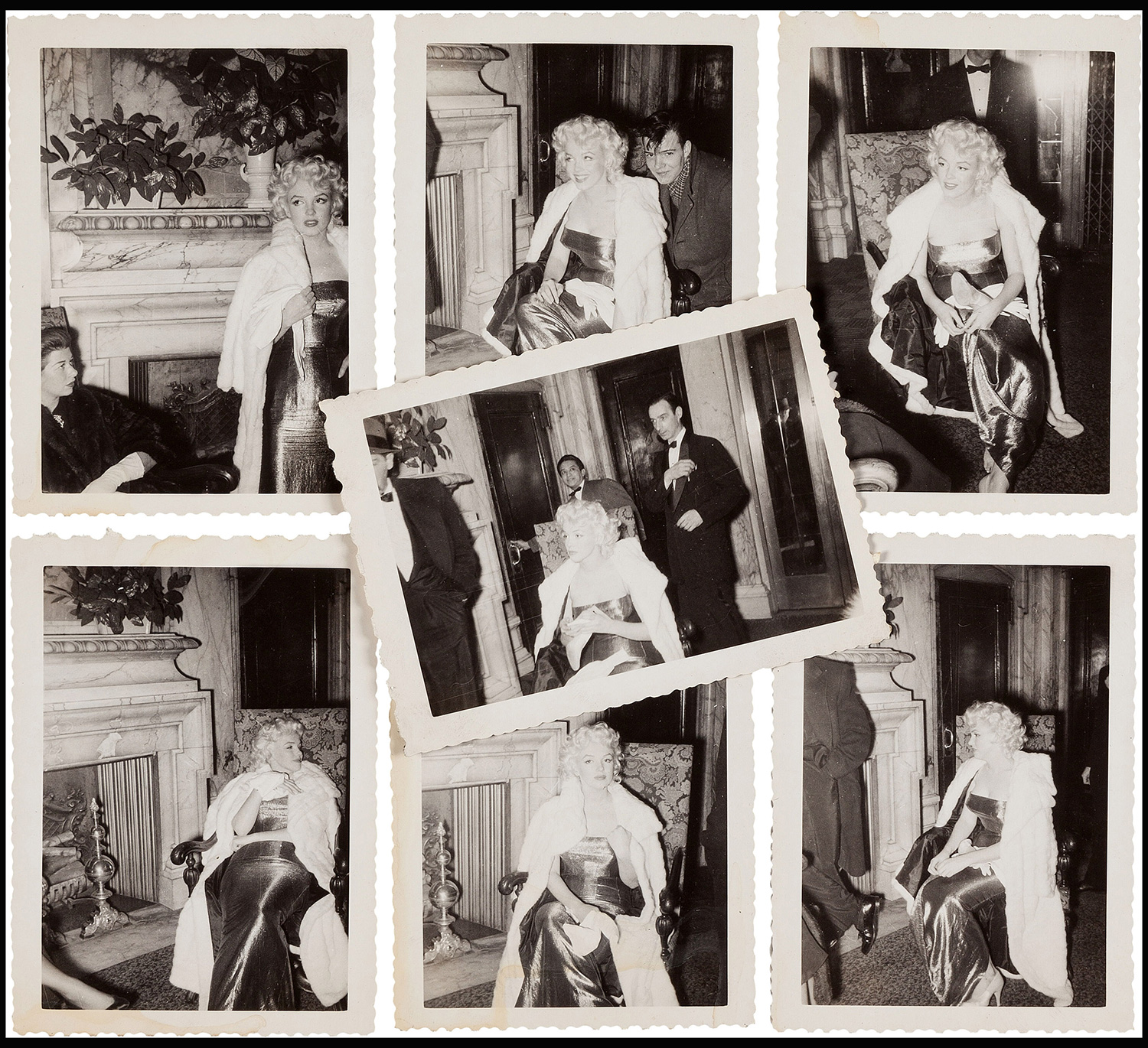 Pic: HeritageAuctions/BNPS A rare group of black and white images of Marilyn Monroe in 1955, as she sits in the lobby of The Hotel 14 in NYC. A trove of rare and never-seen-before snapshots of Hollywood legend Marilyn Monroe have emerged for sale from the collection of a superfan who spent years following the star. The collection of 183 pictures of the pin up were all taken around New York in the mid-1950s by superfan James Collins, a teenager who was a member of the 'Monroe 6'. The youngsters were such avid fans Monroe ended up knowing them all by name and allowed them special access to her to take countless photos and signed numerous autographs. Collins is now auctioning the 183 photos in 18 lots through Heritage Auctions in Dallas, Texas.