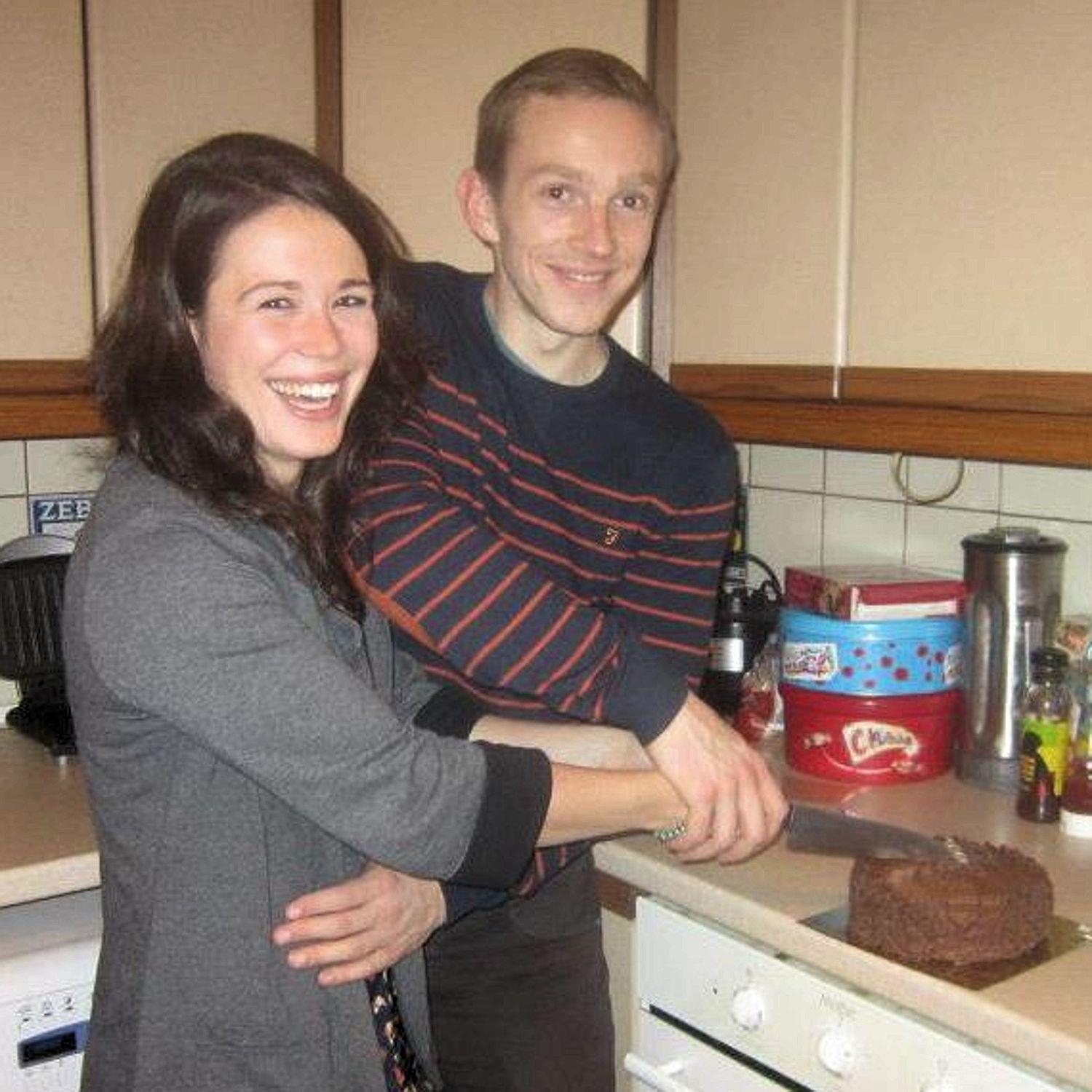 Slice . . cutting a cake together