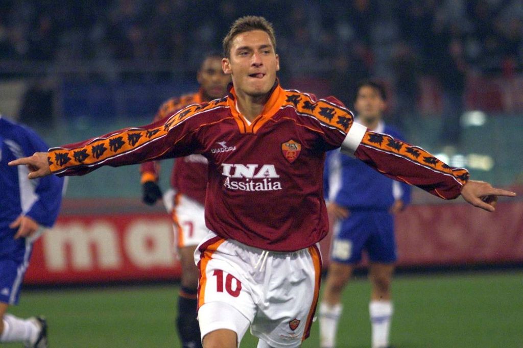 Francesco Totti celebrates during a Uefa Cup tie against Zurich for Roma back in November 1998