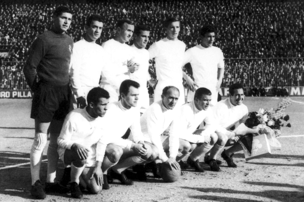  The Real Madrid team line up before their 1960 European Cup final with Eintract Frankfurt, which they won 7-3