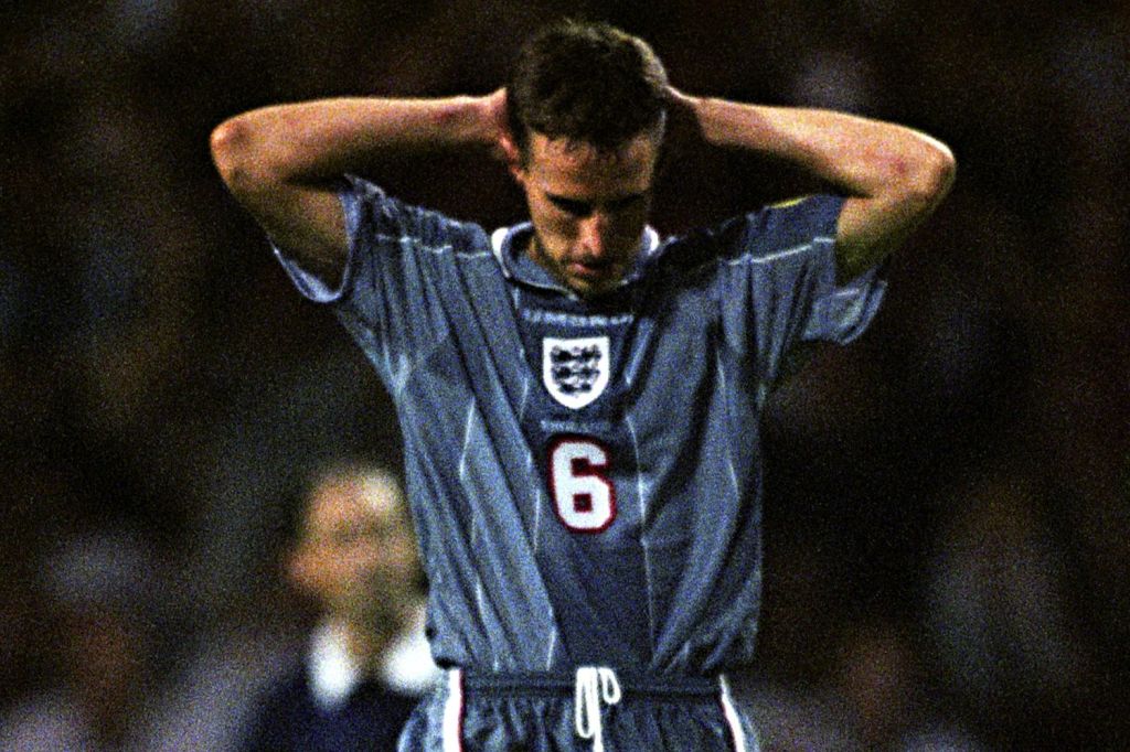  Gareth Southgate reacts to missing a crucial penalty at Euro 96