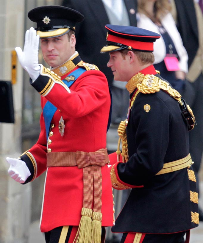 Britain's Prince William, left, and his best man Britain's Prince Harry arrive at Westminster Abbey at the Royal Wedding in London Friday, April, 29, 2011.