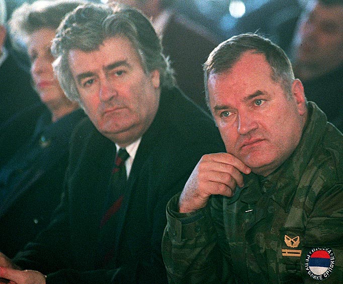 Undated file photo showing top war crimes fugitives Bosnian Serb wartime military commander Ratko Mladic, right, and political leader Radovan Karadzic.