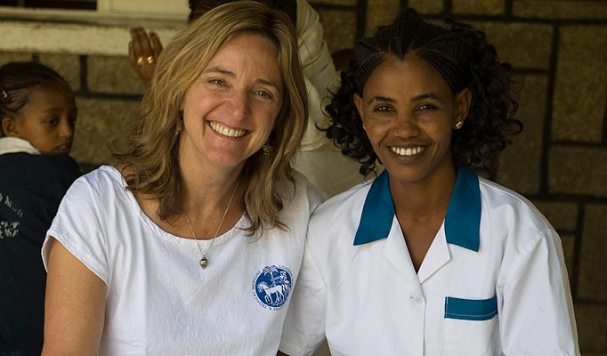 ORMER RED CROSS NURSE CLAIRE BERTSCHINGER FROM ESSEX. WORKING IN THE MEKALE HEALTH CENTRE WITH NEWLY QUALIFIED