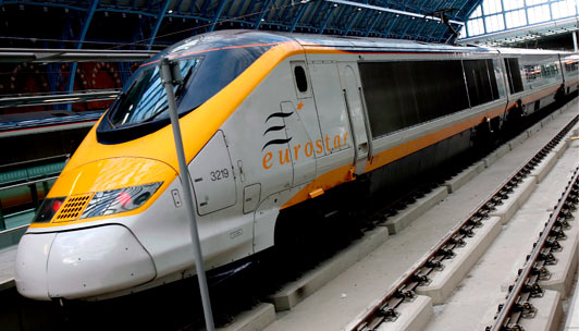 Eurostar train departing for Paris from St.Pancras 