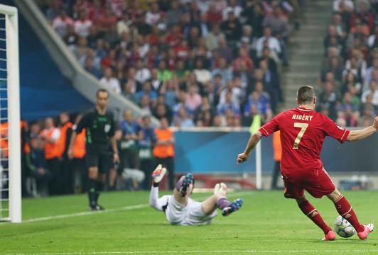 LET OFF ... Frank Ribery fires into the net but is offside