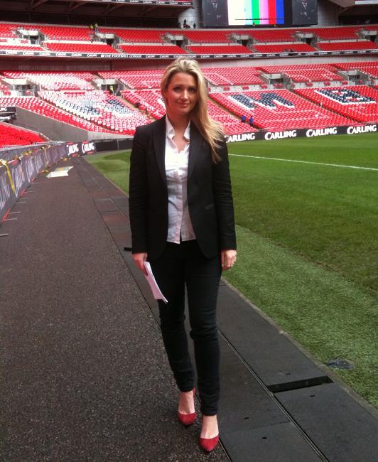  Hayley learns her lines before presenting at Old Trafford