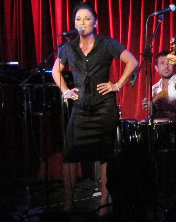 Jessie Wallace takes to the stage in 40's costume to perform with her boyfriend Tim Arnold as The Soho Hobo at the Dean St Theatre, Soho,London