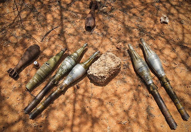 unexploded ordinance including rocket propelled grenades and mortar shells