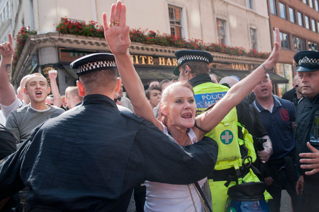 The English Defence League hold a demonstration in Aldgate