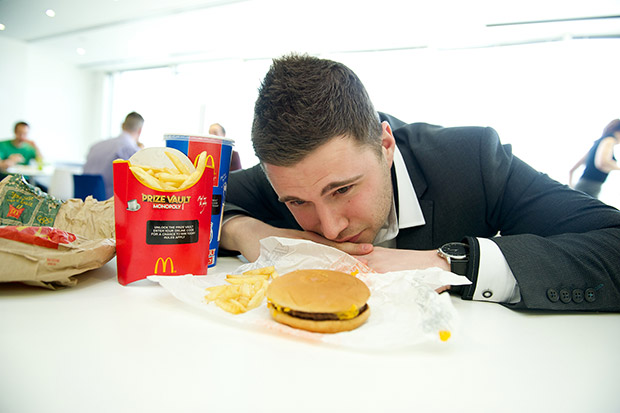 ee Price eating only McDonalds for one week to mark the tenth anniversary of Supersize Me - 14th April 2014 This picture: Lee feeling