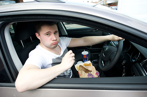 Lee Price eating only McDonalds for one week to mark the tenth anniversary of Supersize Me - 14th April 2014 This picture: Drive through Featur