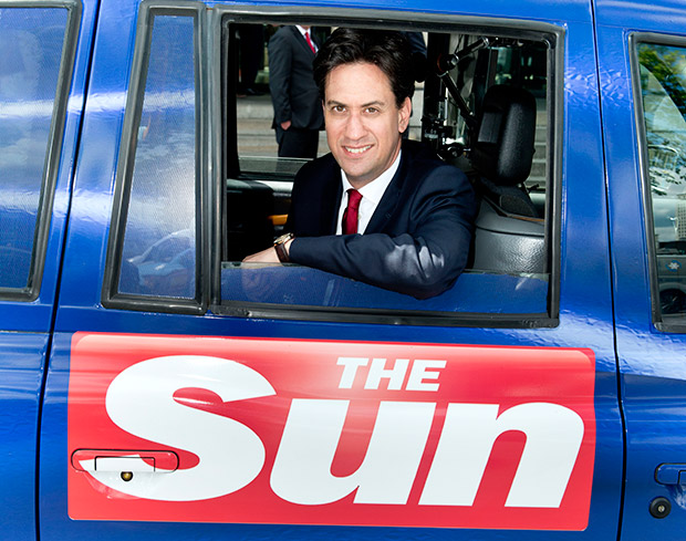 Ed Miliband in the Sun's Taxi being interviewed by Grant the Sun's cabby. Grant with Ed Miliband. Pics by Dan Charity 014-05-14