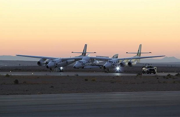 SpaceShipTwo and WhiteKnightTwo earlier today.