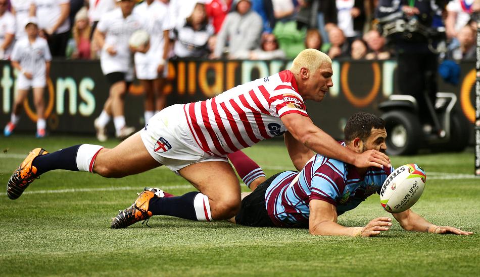 Ryan Hall dives for the line in Melbourne