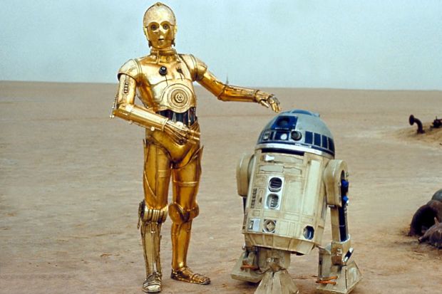 Anthony Daniels and Kenny Baker in the first Star Wars film in 1976