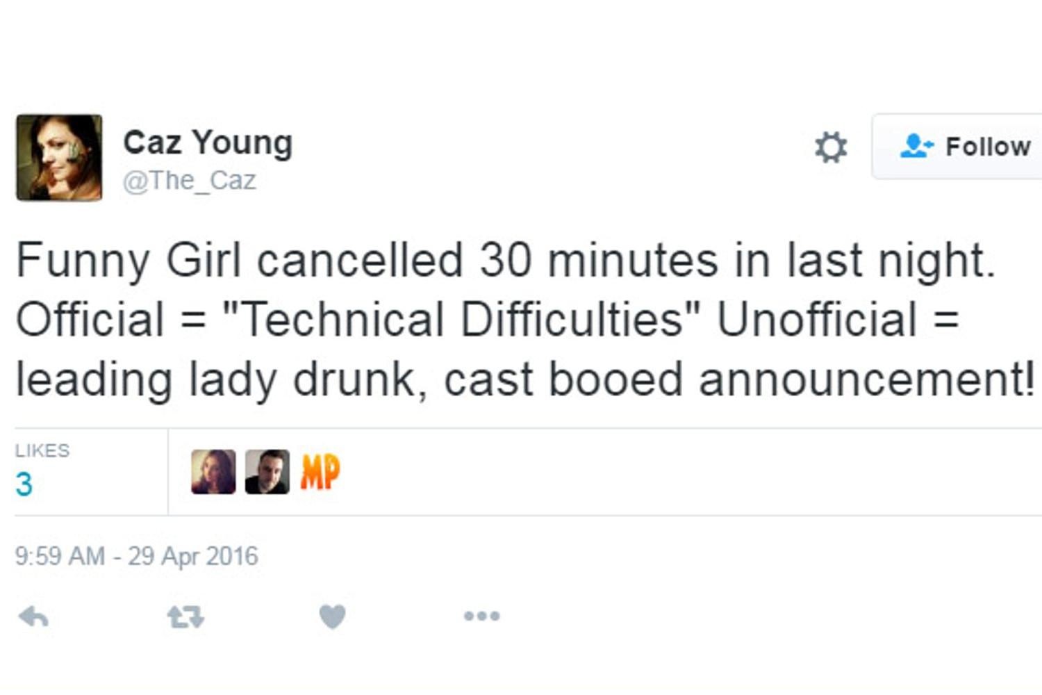 One Twitter post claims the actress was drunk