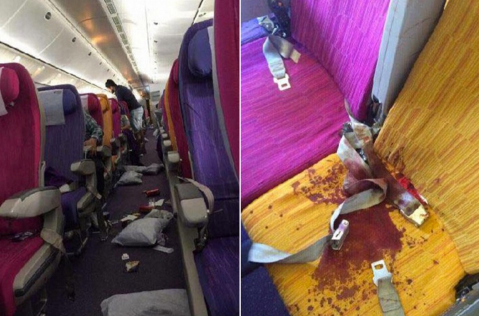 Photos reveal blood-splattered seat in aftermath of terrifying turbulence as the Boeing 777 travelled over Singapore