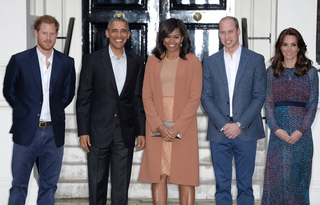 The Duke and Duchess of Cambridge and Prince Harry greeted Mr and Mrs Obama in a courtyard at Kensington Palace