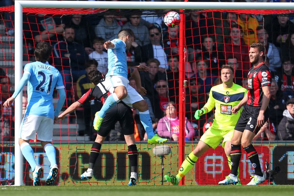 Sergio Aguero heads home the third