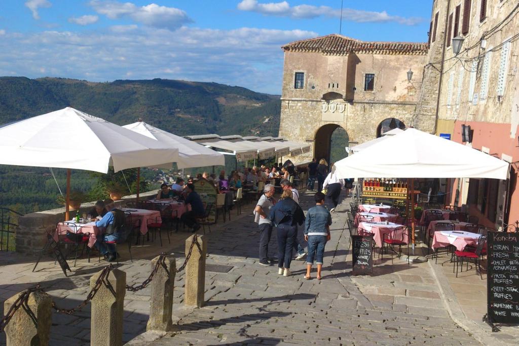  Motovun is a medieval fortified village on top of a rocky outcrop