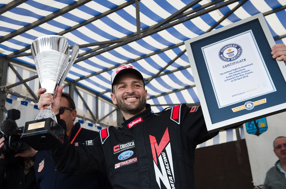  The inventor is a former jet ski world champion. Here he is after setting the world record for the longest hoverboard flight in 2016