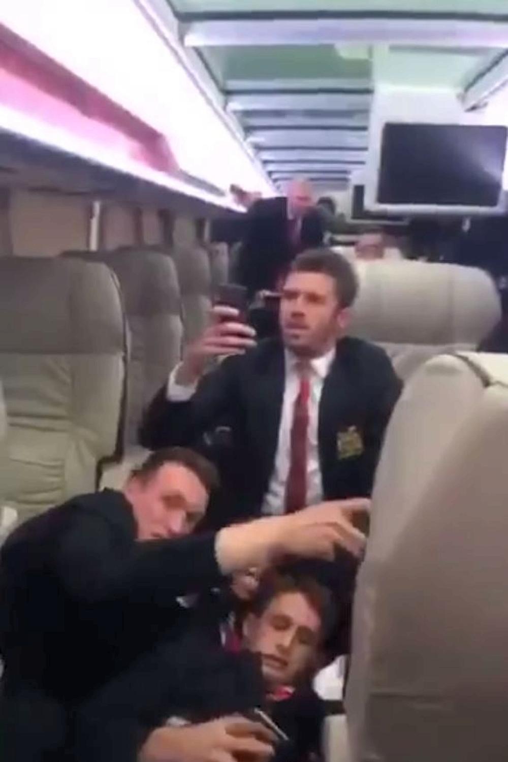 United players, including Phil Jones, were seen cowering on the floor in terror