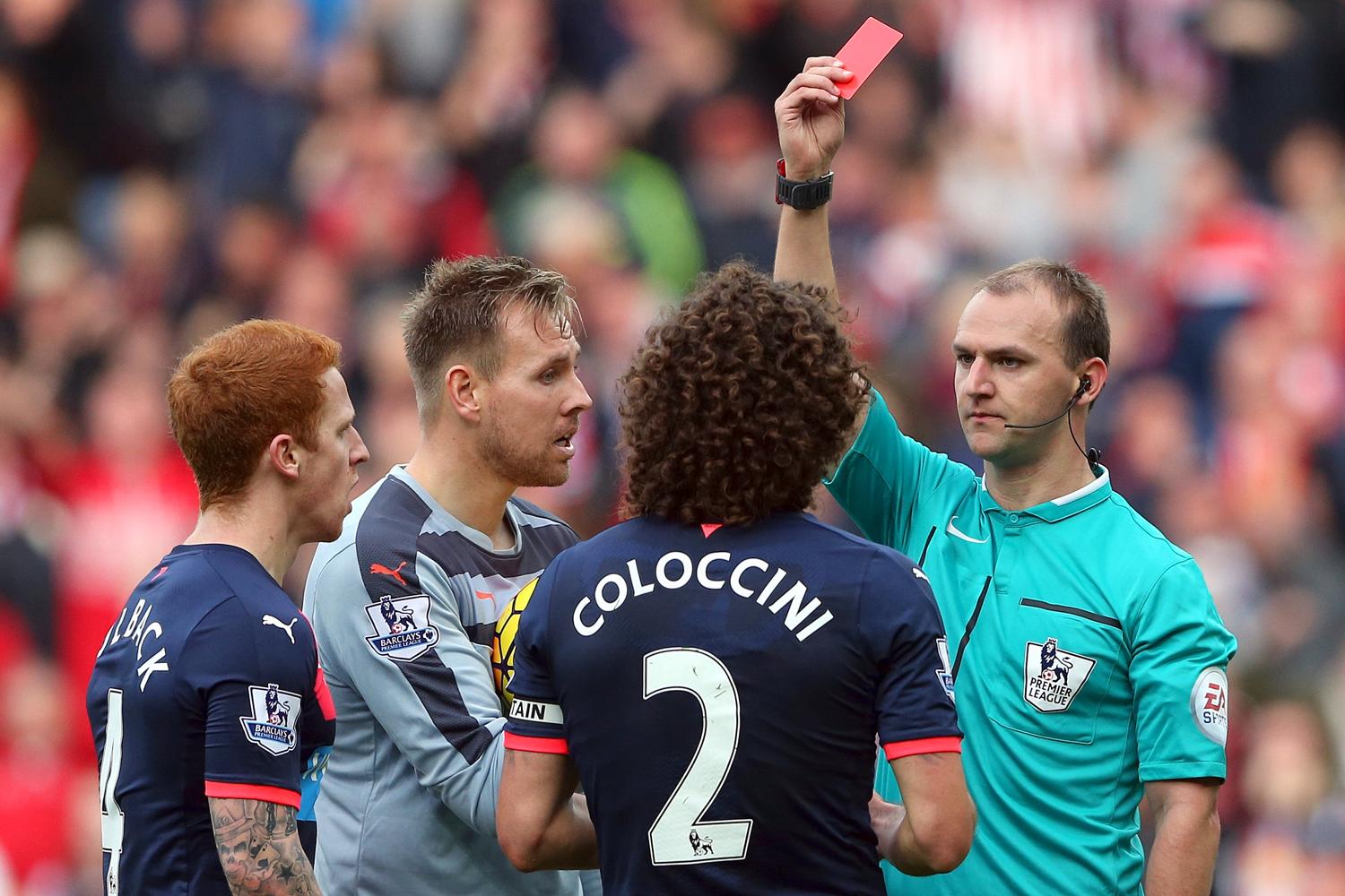 Fabricio Coloccini was sent off against Sunderland in October