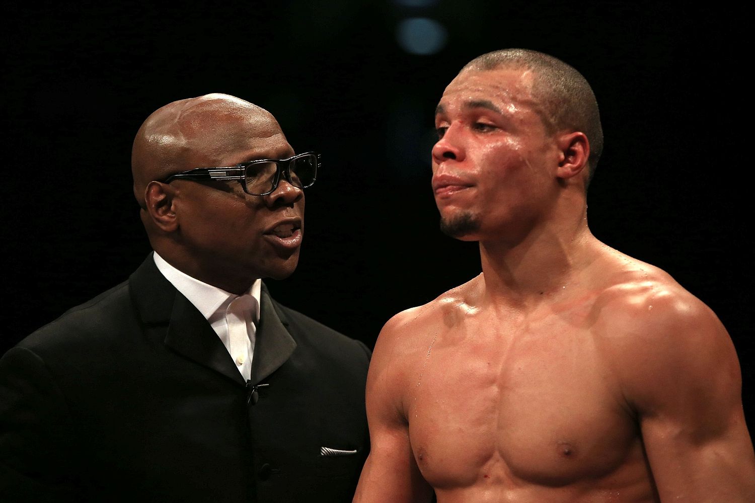 Eubank Snr issues instructions to his son during the fight at Wembley