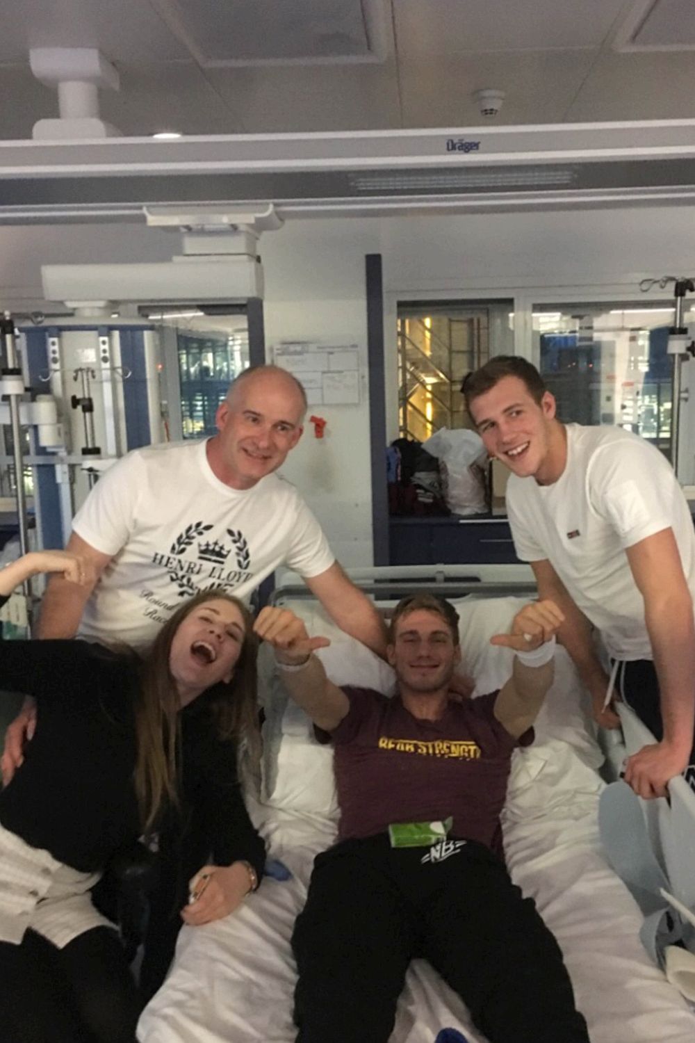 Blackwell with his dad John, sister Hannah  and brother Dan after waking from his coma