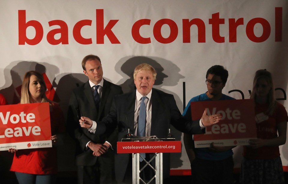 Boris Johnson MP talks to supporters during a Vote Leave rally at York Racecourse 