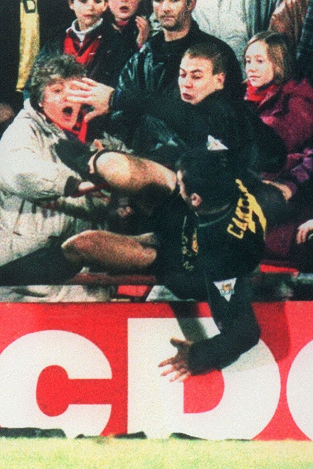 Eric Cantona attacks a Crystal Palace fan after being verbally abused, back in 1995