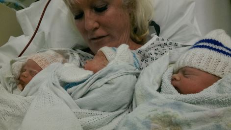 Sharon in hospital after having the IVF triplets