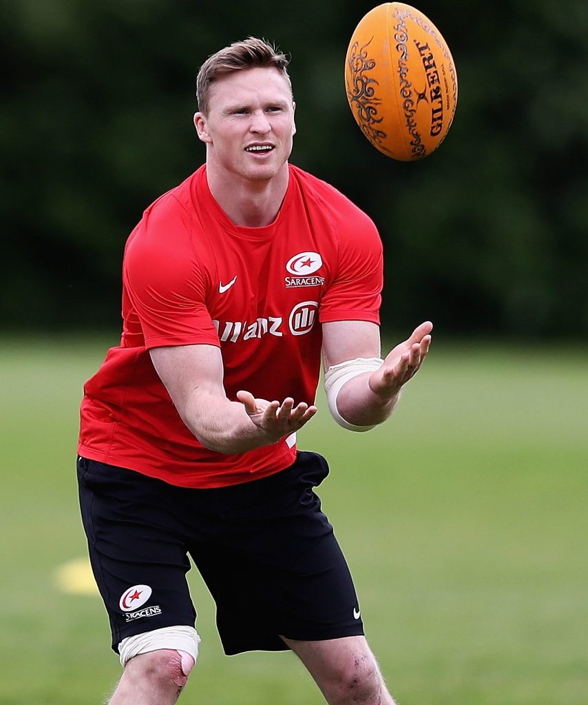  Chris Ashton training with Saracens yesterday after his England snub