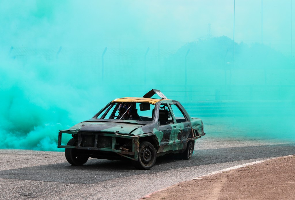  Music video ... Take That and Sigma shot the video as stock cars whizzed around the track pouring out blue smoke