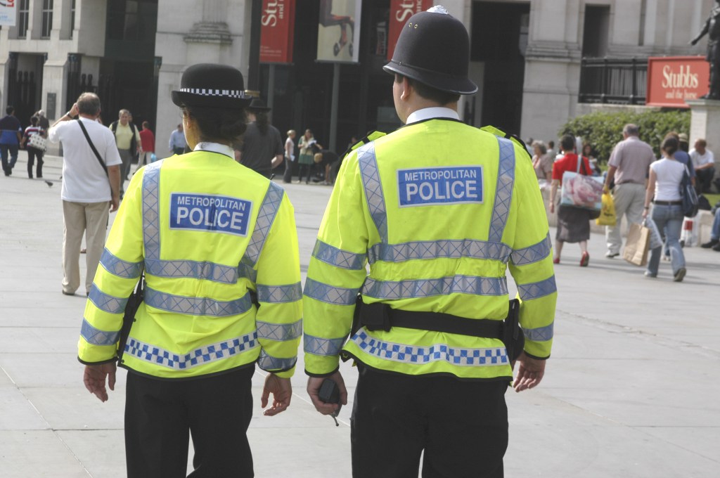 Metropolitan police on patrol in London