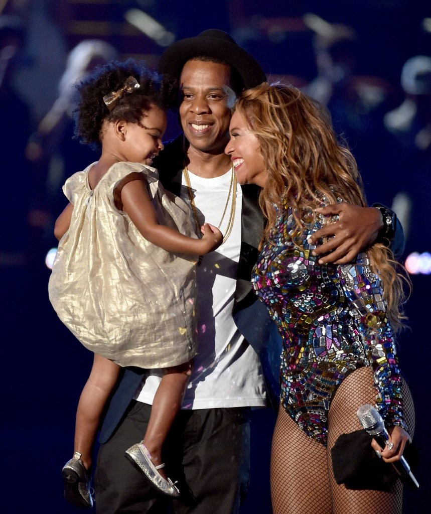  Happier times ... Beyonce with Jay-Z and daughter Blue Ivy at the 2014 VMA awards