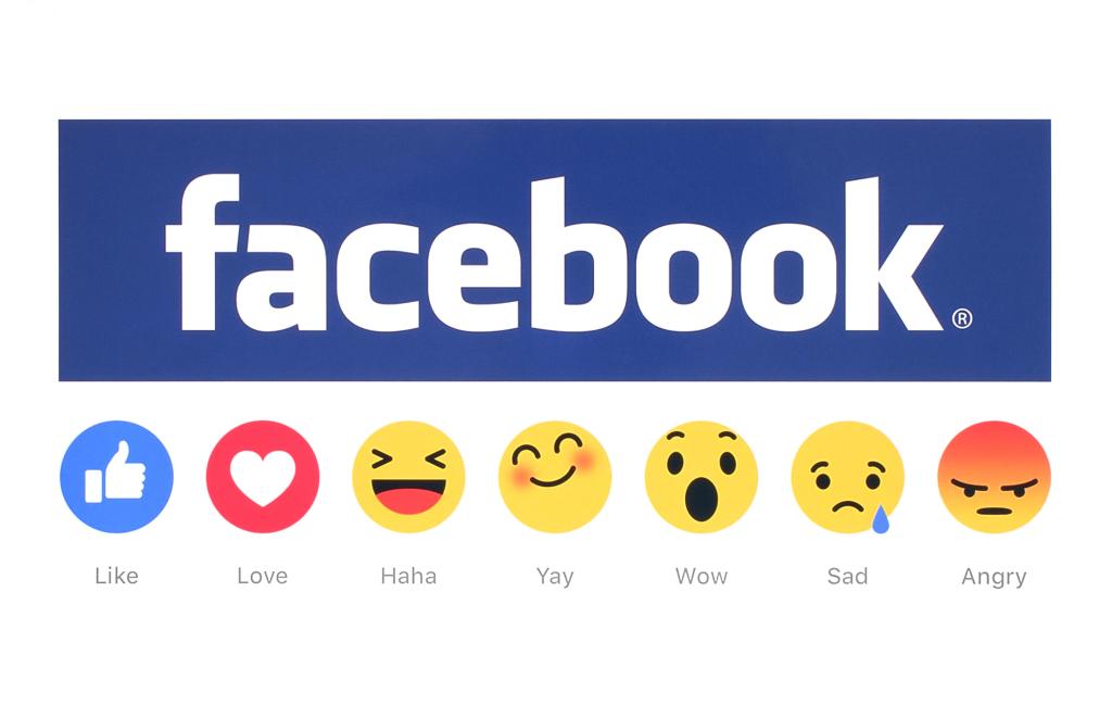 New Facebook like button 6 Empathetic Emoji Reactions printed on white paper.