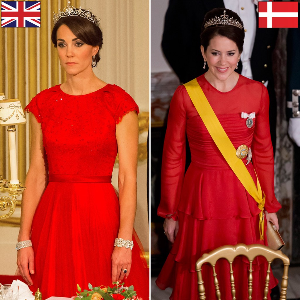  The two women know how to make a statement at official engagements by wearing bold-coloured dresses