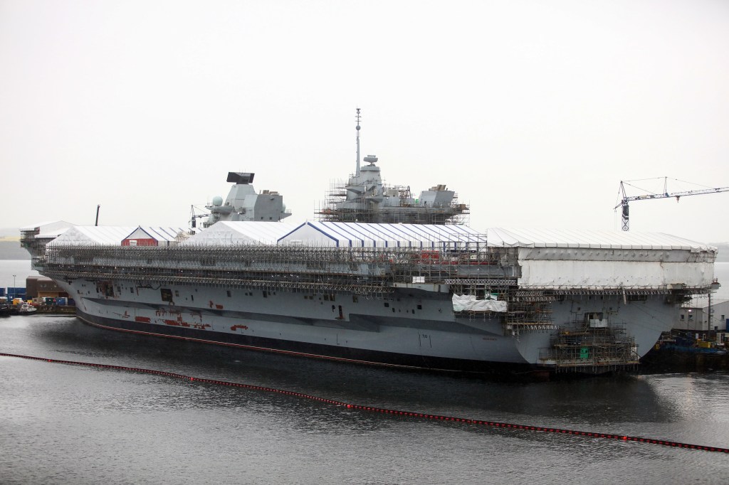 Monster ... the HMS Queen Elizabeth is being built in Rosyth, Scotland, and is a huge 280m long