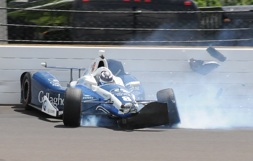 Max Chilton spun out in practice and hit a wall in preparation for the race in Indianapolis