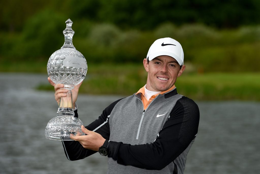  Rory McIlroy poses with the Irish Open trophy after his fantastic finish saw him hold off the challenge of World Golf Championship winner Russell Knox